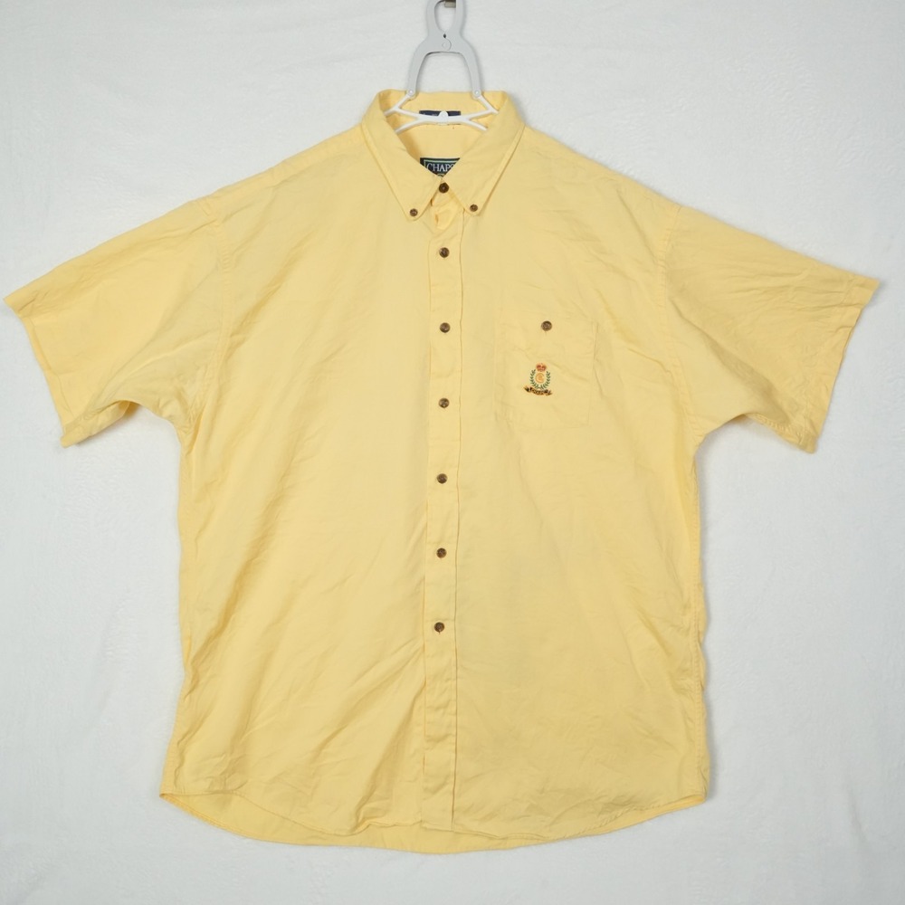 Vintage Chaps Ralph Lauren Shirt Men's Size XL Yellow Button Crest Short Sleeve